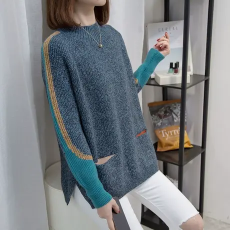 半高领毛衣女加厚打底衫2023秋冬新款宽松慵懒风针织衫内搭上衣潮商品大图