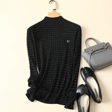 清仓！半高领毛衣套头打底衫女秋冬新款亮丝内搭百搭洋气针织衫女图片