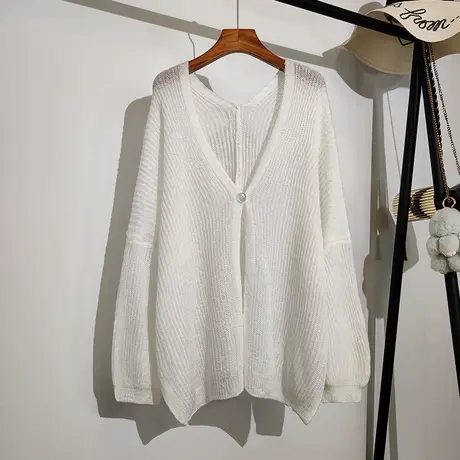 镂空针织开衫女春夏新款宽松大码中长款薄款空调罩衫防晒披肩外套商品大图