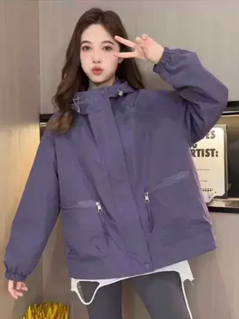 秋季新款韩版大口袋连帽开衫工装夹克衫上衣时尚宽松风衣外套女潮商品大图