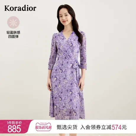 珂莱蒂尔0束缚四面弹印花连衣裙女法式优雅碎花裙子图片