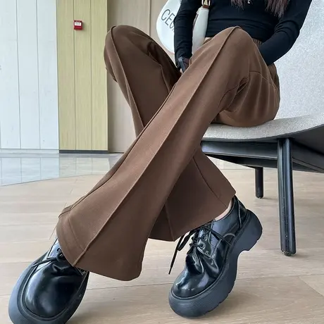 窄版微喇西装裤女2023秋季新款高腰显瘦修身垂坠感休闲直筒喇叭裤图片