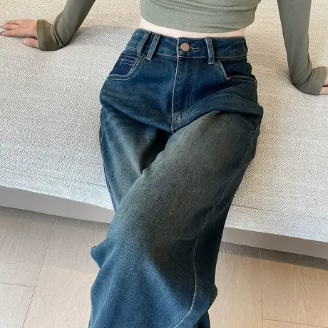 阔腿牛仔裤女秋冬季2023年新款高腰直筒长裤宽松显瘦垂感拖地裤子商品大图