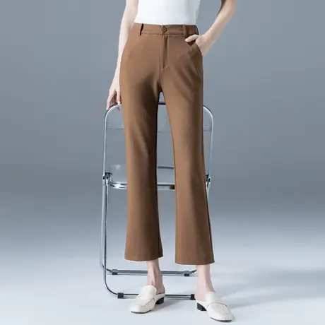 棕色西装喇叭裤女夏春秋高腰裤子2024新款显瘦休闲女裤微喇九分裤商品大图
