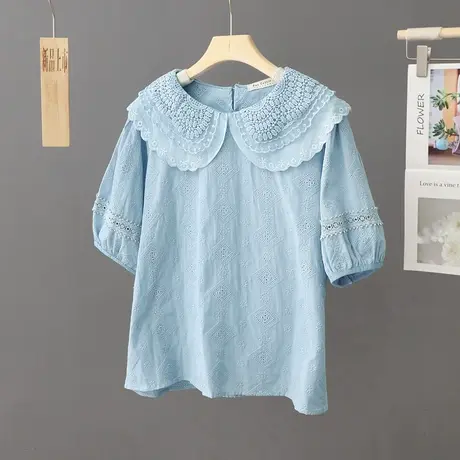 法式洋气娃娃领蕾丝上衣女夏季宽松设计感小众衬衫2024新款衬衣潮商品大图