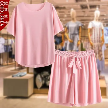 中年大码夏季套装女冰丝短裤洋气时尚胖妈妈装薄款短袖上衣两件套商品大图