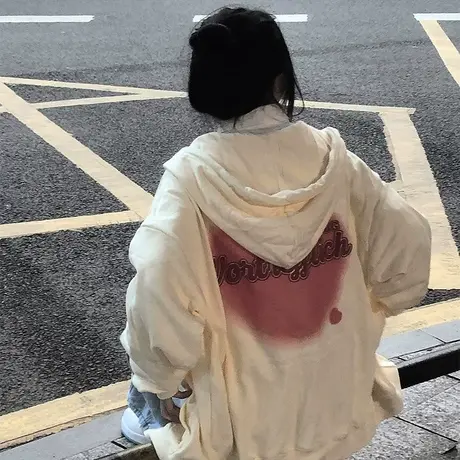 oversize卫衣女秋冬季小个子韩系慵懒风连帽大码加绒加厚开衫外套商品大图