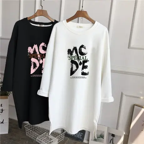 中长款卫衣叠穿长袖宽松打底衫2022年秋装新款纯棉大码t恤裙上衣图片