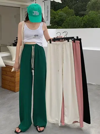 清仓捡漏~泡芙裤阔腿裤女春夏网红抽绳慵懒休闲小个子拖地直筒裤图片