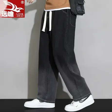 男士牛仔裤春秋季美式渐变潮牌裤子男宽松直筒设计感阔腿休闲长裤商品大图