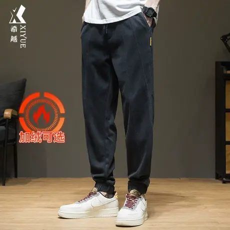 秋冬男士加绒运动休闲裤子秋季新款垂感束脚卫裤宽松加肥长裤男潮商品大图
