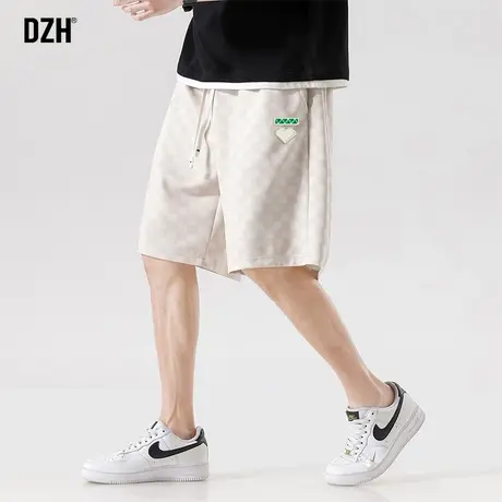 运动短裤男士夏季五分裤男潮牌宽松杏色裤子休闲百搭格子裤5分裤商品大图