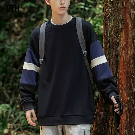 男士圆领卫衣男秋季美式潮牌宽松男装2023新款长袖内搭情侣上衣服商品大图