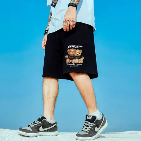 胖子五分裤潮牌嘻哈加肥加大码男宽松篮球运动情侣国潮短裤男潮流图片