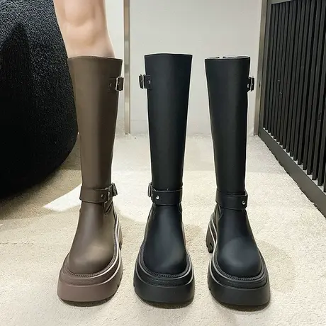 长筒靴女显瘦骑士靴厚底高筒马丁靴2023新款秋冬季加绒不过膝靴子商品大图