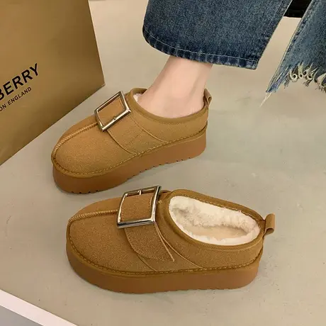 女鞋2023网红爆款半拖秋冬季小个子厚底松糕复古勃肯外穿包头拖鞋商品大图