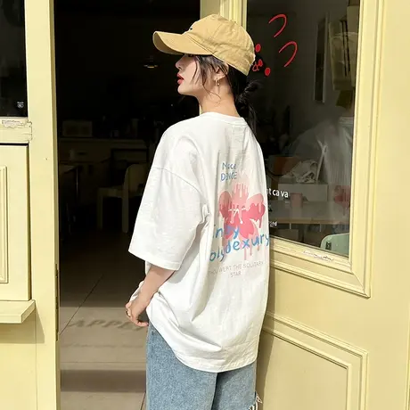 唐狮短袖T恤女2023新款夏季宽松体恤白色设计感小众别致上衣sz图片
