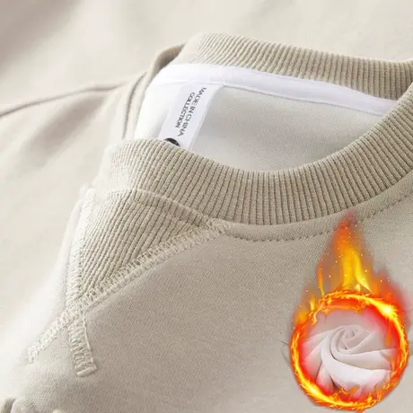 秋冬款男装加绒加厚潮牌重磅圆领卫衣2024新款冬季内搭打底衫上衣商品大图