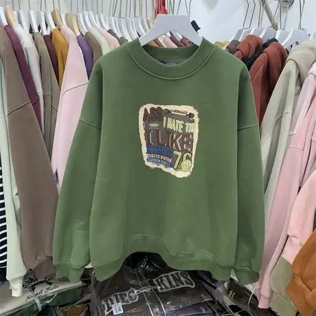 圆领套头加绒加厚卫衣女2023秋冬新款韩版慵懒风印花休闲上衣bf风商品大图