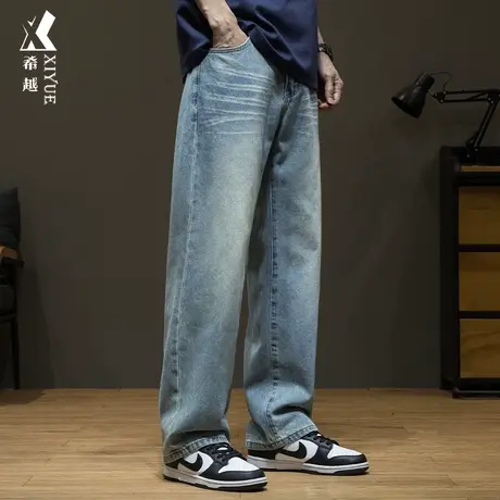 希越美式复古直筒牛仔裤男春季宽松大码加大休闲百搭春季长裤潮流商品大图