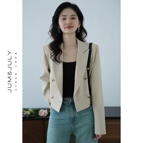 嘉茱莉春季新款薄款休闲西装外套女小个子短款小西服上衣高级感图片