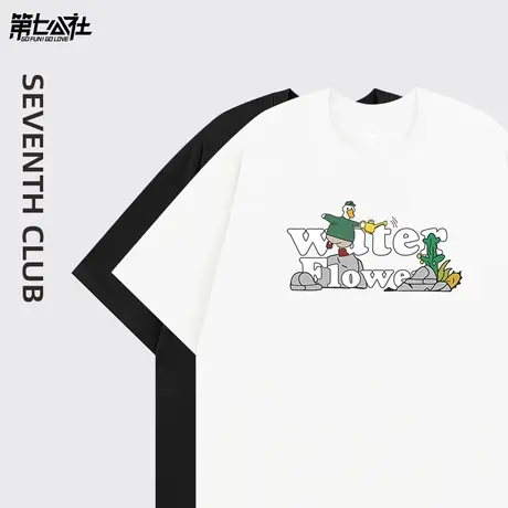 第七公社幸福鸭系列宽松t恤女情侣装短袖2024新款潮牌卡通打底衫商品大图