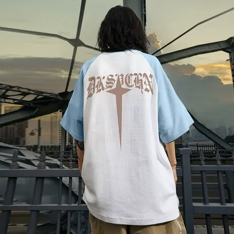 Nuthink美式西海岸重磅华夫格男t恤潮牌情侣短袖宽松插肩袖上衣商品大图