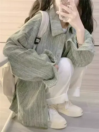 花纱水洗牛仔外套女2023新款春秋美式复古宽松vintage夹克上衣服商品大图