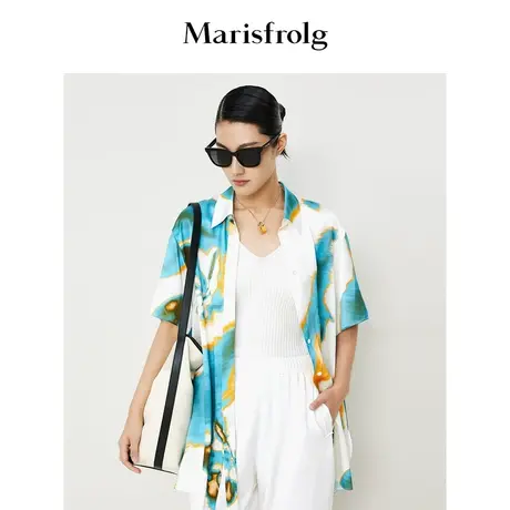 【6A级桑蚕丝】玛丝菲尔2023年夏季新款艺术感缎面真丝花稿衬衫图片