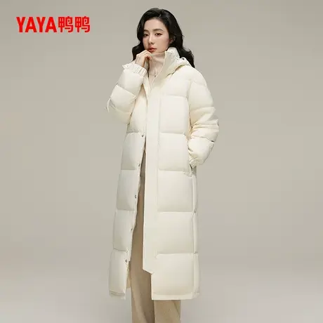 鸭鸭羽绒服女2024年新品长款连帽时尚纯色百搭韩版保暖外套J图片