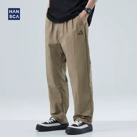 hansca冰丝裤子男夏季薄款宽松直筒垂感松紧腰速干休闲运动长裤子商品大图