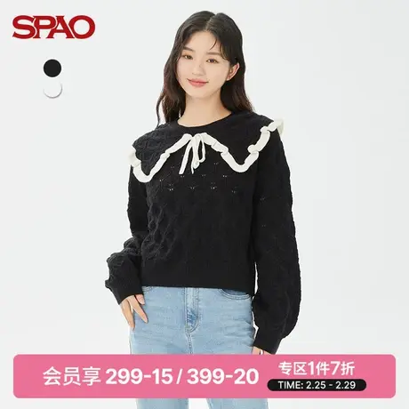 SPAO女士毛衣春季新款大翻领甜美风短款套头毛衣SPKAC49S22商品大图