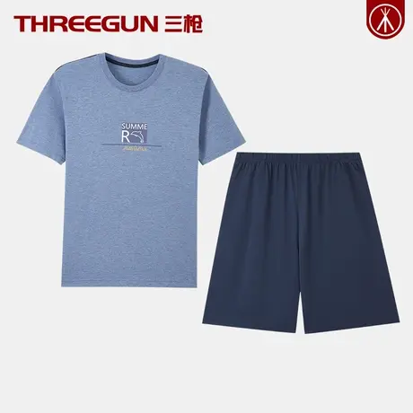 THREEGUN/三枪男士短袖短裤睡衣套装薄款精梳棉青年居家服男夏季图片