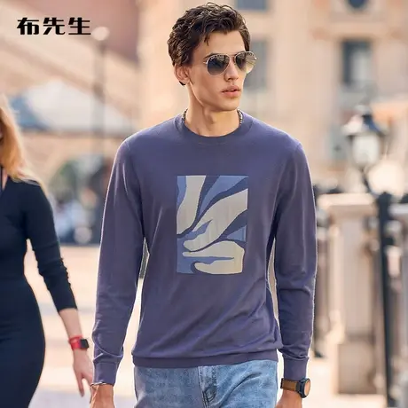 MrBu布先生几何提花抽象图案男士羊毛T秋冬舒适保暖羊毛衫BT11938商品大图