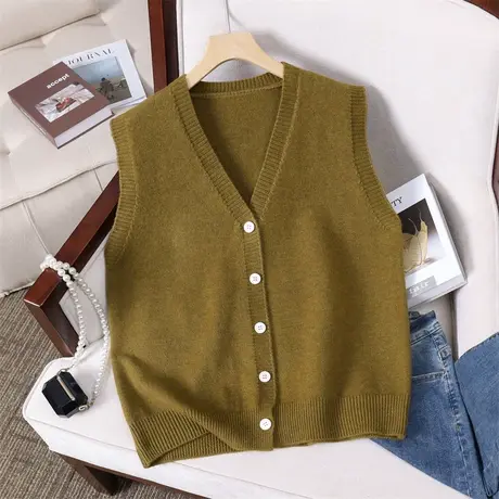 v领针织开衫马甲背心女2023春秋新款宽松高级感马夹毛衣坎肩外穿商品大图