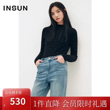 [花式纱线]恩裳COVER冬季2022复古扭花设计金葱半高领羊绒衫商品大图