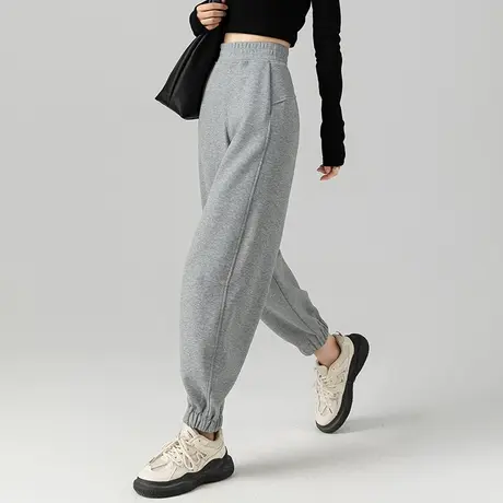 休闲运动裤女春秋款2023新款灰色裤子显瘦高腰美式卫裤宽松哈伦裤图片