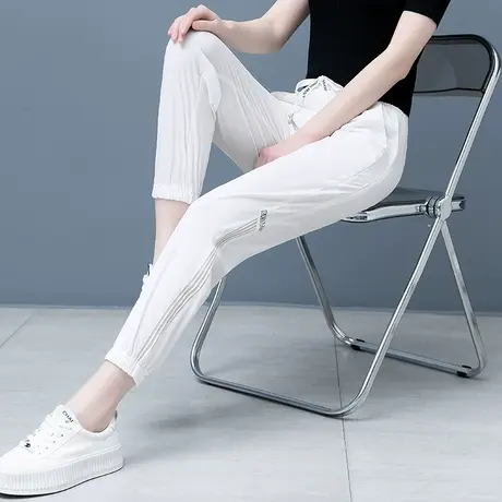 冰丝直筒裤女休闲运动裤2023新款夏韩版高腰束脚裤显瘦九分速干裤商品大图