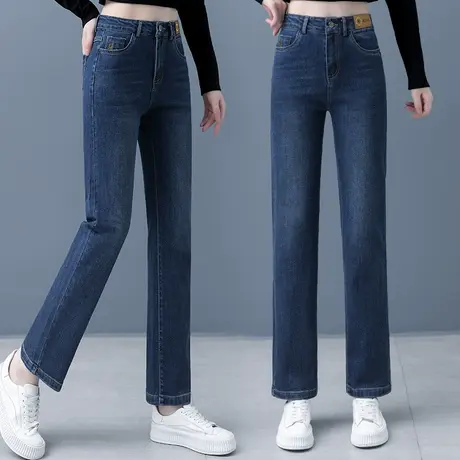 高腰直筒牛仔裤女2023秋季新款韩版时尚小个子宽松百搭显瘦烟管裤商品大图