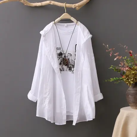 夏季新款很仙的上衣设计感小众连帽衬衫女宽松长袖防晒衬衣外套薄图片