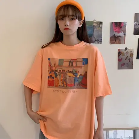 网红ins超火短袖t恤女夏装宽松韩版原宿bf慵懒风百搭mschf上衣服图片