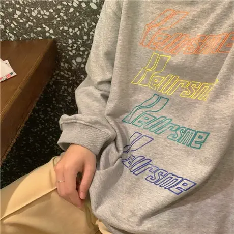 2020秋冬装新款韩版ulzzang宽松oversize炸街圆领长袖卫衣女生ins图片