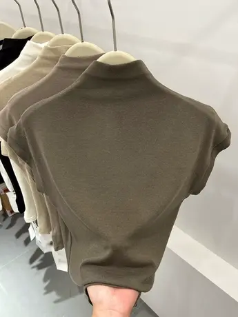 气质半高领上衣飞飞袖修身T恤女2023秋季新款体恤弹力无袖打底衫商品大图