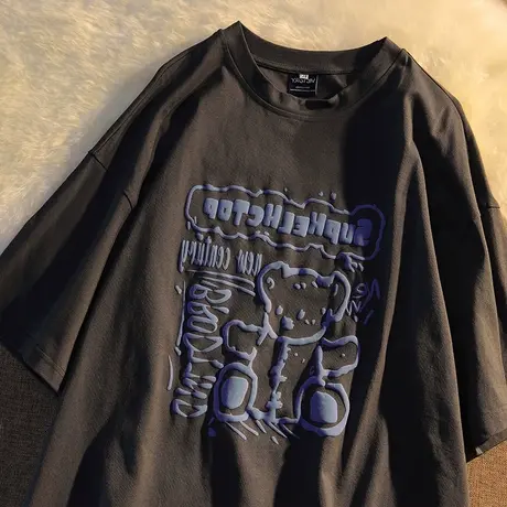 胖mm上衣小熊大码女装潮ins炸街嘻哈美式复古oversize夏天短袖t恤商品大图