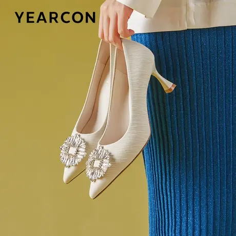 意尔康法式细高跟鞋女尖头2023秋季新款百搭气质浅口单鞋女不累脚商品大图