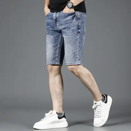 蓝色牛仔短裤男款夏季修身显瘦五分裤子弹力潮流百搭男士休闲中裤图片