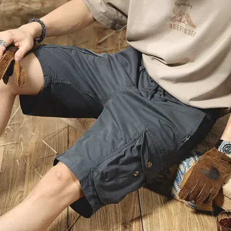 夏季薄款水洗卡其色工装短裤男潮牌宽松多口袋五分裤中裤休闲裤潮商品大图