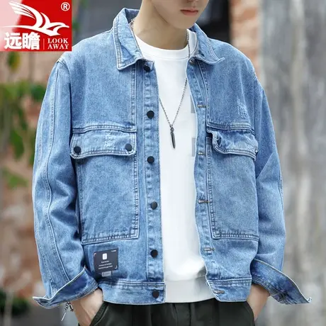 男士牛仔外套春秋季美式潮牌男装百搭上衣服宽松休闲工装夹克男款图片