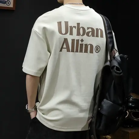 重磅印花短袖t恤男士宽松大码潮牌夏季2023新款男装圆领体恤男款商品大图