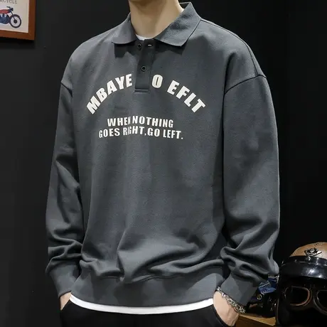 秋季POLO领重磅卫衣男假两件秋冬ins潮宽松大码新款男士上衣长袖商品大图